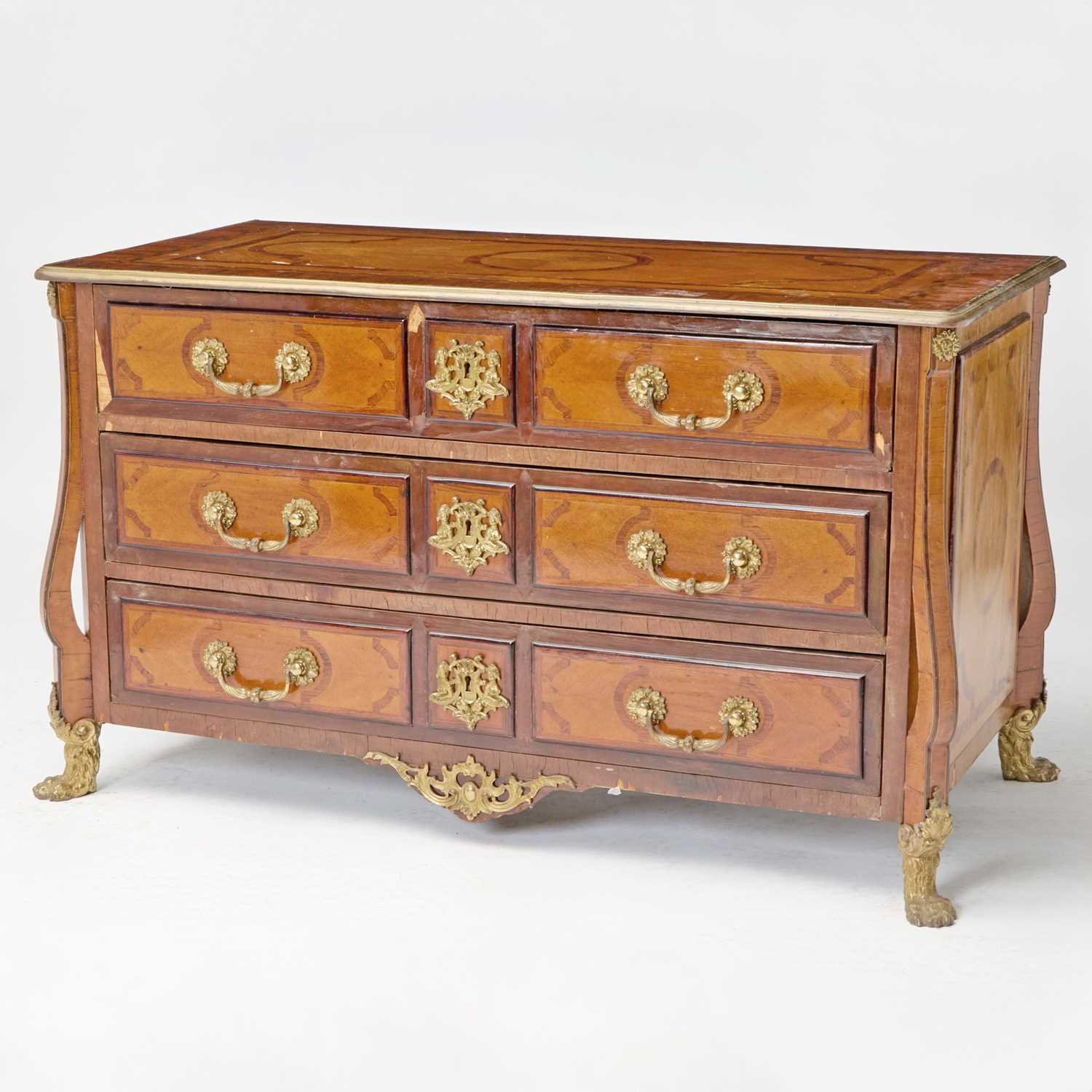 Lot 478 - Régence Style Gilt-Bronze Mounted Rosewood Parquetry Commode