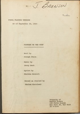 Lot 90 - Three remarkable scripts from the first production of Fiddler on the Roof