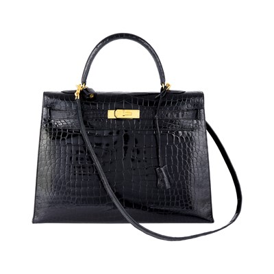 Lot 1214 - Hermès Shiny Black Porosus Crocodile 'Kelly' 35 Bag