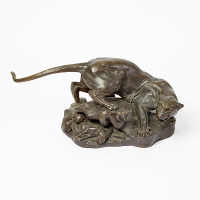 Lot 632 - French Patinated Bronze Group of a Panther and Serpent