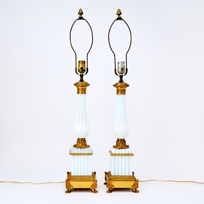 Lot 388 - Pair of Gilt Bronze Mounted Opaline Lamps