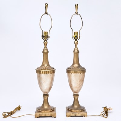 Lot 210 - Pair of Gold Ceramic Lamps