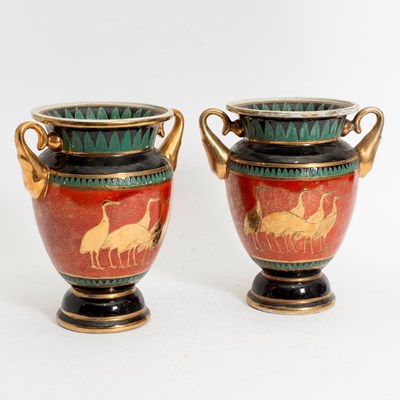 Lot 142 - Pair of Egyptian Revival Style Ceramic Urns