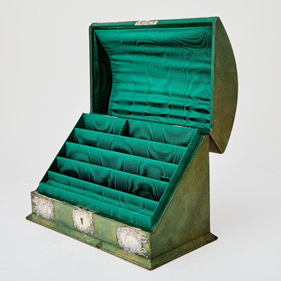 Lot 354 - Edwardian Sterling Silver Mounted Green Leather Desk Paper Box and Portfolio