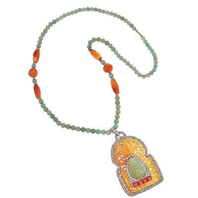 Lot 1327 - Attributed to Iradj Moini Hardstone and Crystal Buddha Pendant-Necklace