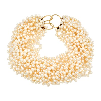 Lot 1088 - Multistrand Freshwater Pearl Necklace with Gold Clasp