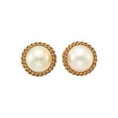 Lot 1058 - Pair of Gold and Mabé Pearl Earrings