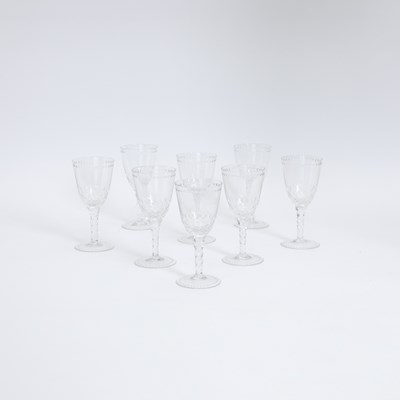 Set of Eight Etched Wine Glasses