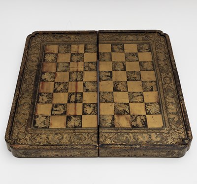 Chinese Black and Gilt Lacquer Games Board, Qing Dynasty