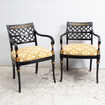 Lot 168 - Pair of Black Painted Armchairs