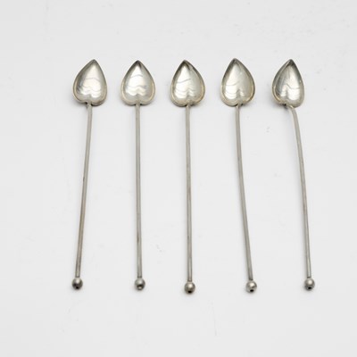 Set of Five Heart-Shaped Sterling Silver Drink Stirrers