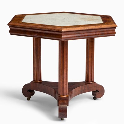 Lot 457 - Classical Mahogany Hexagonal Marble-top Center Table