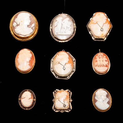 Lot 206 - Group of Nine Gold Framed Cameo Brooches