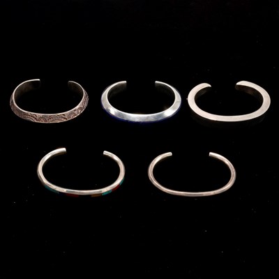 Lot 210 - Group of Five Sterling Silver Cuffs