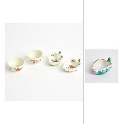 Lot 248 - Two Vienna Porcelain Teabowls and Two Vienna Leaf-Shaped Sweetmeat or Pickle Dishes