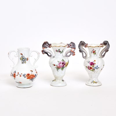 Lot 652 - Three Meissen Porcelain Miniature Vases