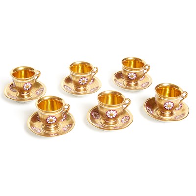 Lot 593 - Six Paris (Schoelcher) Gold-Ground Footed Cups and Saucers