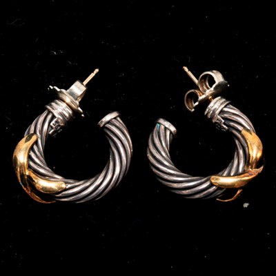 Lot 220 - Pair of David Yurman 18KT Gold and Sterling Hoop Earrings