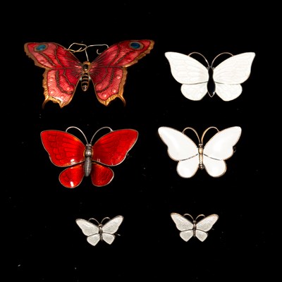 Lot 225 - Group of Five Sterling And Enamel Butterfly Brooches