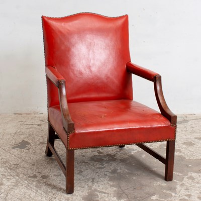 Lot 253 - Georgian Red Leather Upholstered Open Armchair