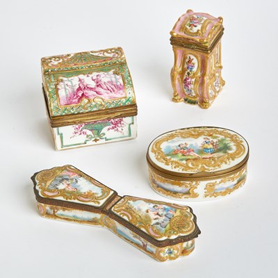 Lot 102 - Four Paris Porcelain Gilt-Metal Mounted Snuff-Boxes and Covers