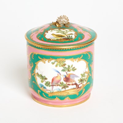 Lot 92 - Sevres Style Porcelain Pink and Green Ground Toilet Pot and Cover