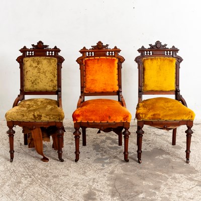 Lot 255 - Group of Three Gothic Revival Mahogany Upholstered Side Chairs