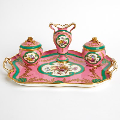 Lot 306 - Mintons Porcelain Pink and Green Ground Desk Set