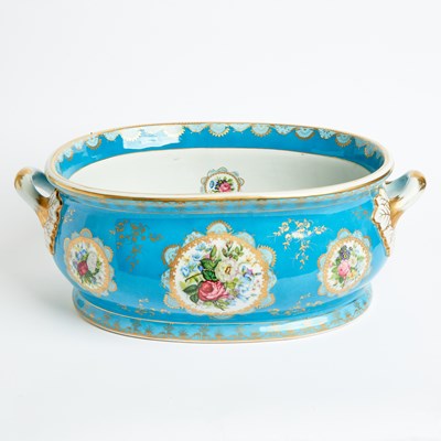 Lot 383 - Limoges Style Ceramic Turquoise-Ground Two-Handled Foot Bath