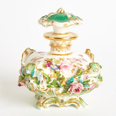 Lot 252 - Porcelain Flower-Encrusted Scent-Bottle and Stopper