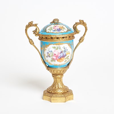 Lot 9 - Sevres Style Porcelain Gilt-Bronze Mounted Turquoise-Ground Pot-Pourri Vase and Cover