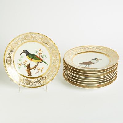 Lot 580 - Ten Paris Porcelain Gilt-Decorated Bird Specimen Plates