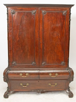 Lot 496 - George II Mahogany Clothes Press, in the manner of Thomas Chippendale