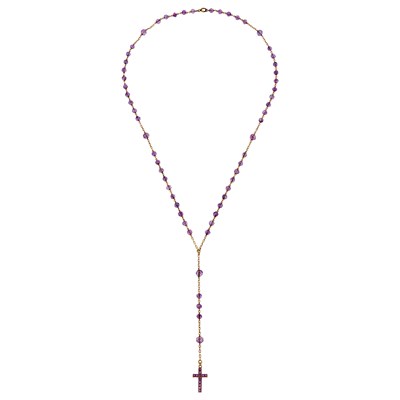 Lot 2386 - Long Gold and Amethyst Bead Rosary Necklace