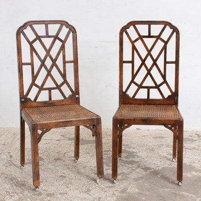 Lot 276 - Pair of Stained Wood Caned Side Chairs