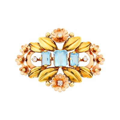 Lot 34 - Tiffany & Co. Two-Color Gold, Aquamarine and Diamond Brooch