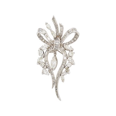 Lot 1169 - Platinum and Diamond Pendant-Brooch