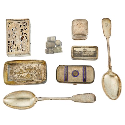 Lot 1335 - Group of Silver, Brass and Metal Cases, Thimbles and Spoons