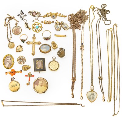 Lot 1205 - Group of Victorian and Antique Gold, Low Karat Gold, Gold-Filled and Metal Jewelry and Costume Jewelry