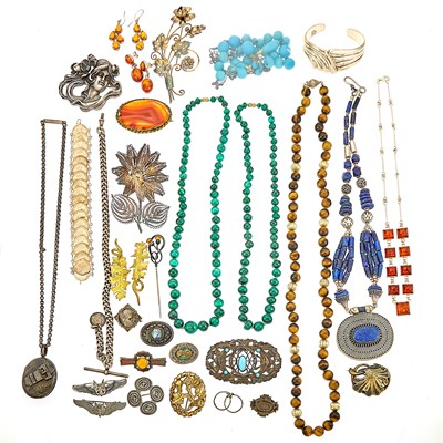 Lot 1333 - Group of Silver, Brass, Metal and Bead Jewelry and Fragments