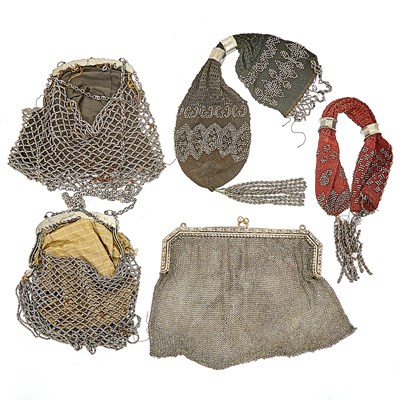 Lot 1334 - Group of Cut-Steel Bead and Silver Mesh Purses