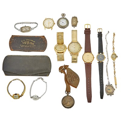 Lot 1332 - Group of Gold, Gold-Filled, Silver and Metal Wristwatches and Antique Eyeglasses