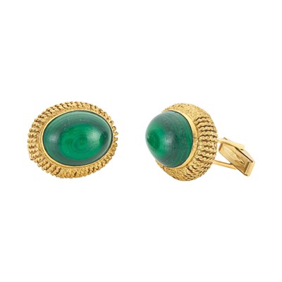 Lot 1054 - Pair of Gold and Malachite Cufflinks