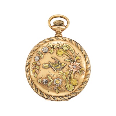 Lot 1176 - American Waltham Variegated Gold and Diamond Hunting Case Pocket Watch