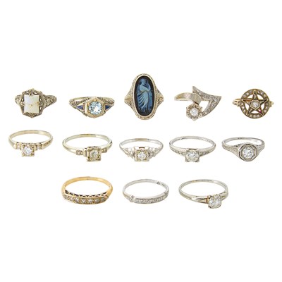 Lot 2431 - Thirteen White Gold, Diamond and Gem-Set Rings