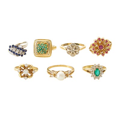 Lot 2413 - Seven Gold, White Gold and Gem-Set Rings