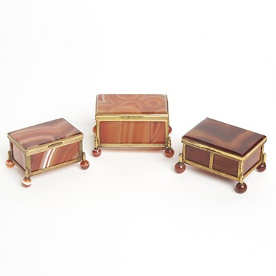 Lot 71 - Three Continental Gilt Metal Mounted Agate Boxes