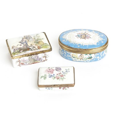 Lot 341 - Three Continental Enamel Erotic Snuff Boxes