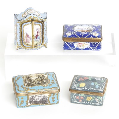 Lot 345 - Four Continental Enamel Snuff Boxes