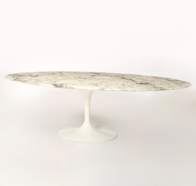 Lot 447 - Eero Saarinen for Knoll Studio Marble and Enameled Metal Oval "Tulip" Table